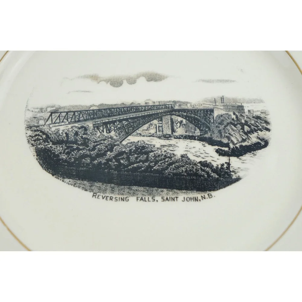 Holkirk Plate Reversing Falls Saint John NB Square Gold Rim England Good